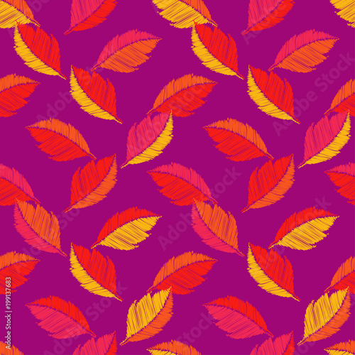 Seamless background with decorative leaves. Scribble texture. Textile rapport.