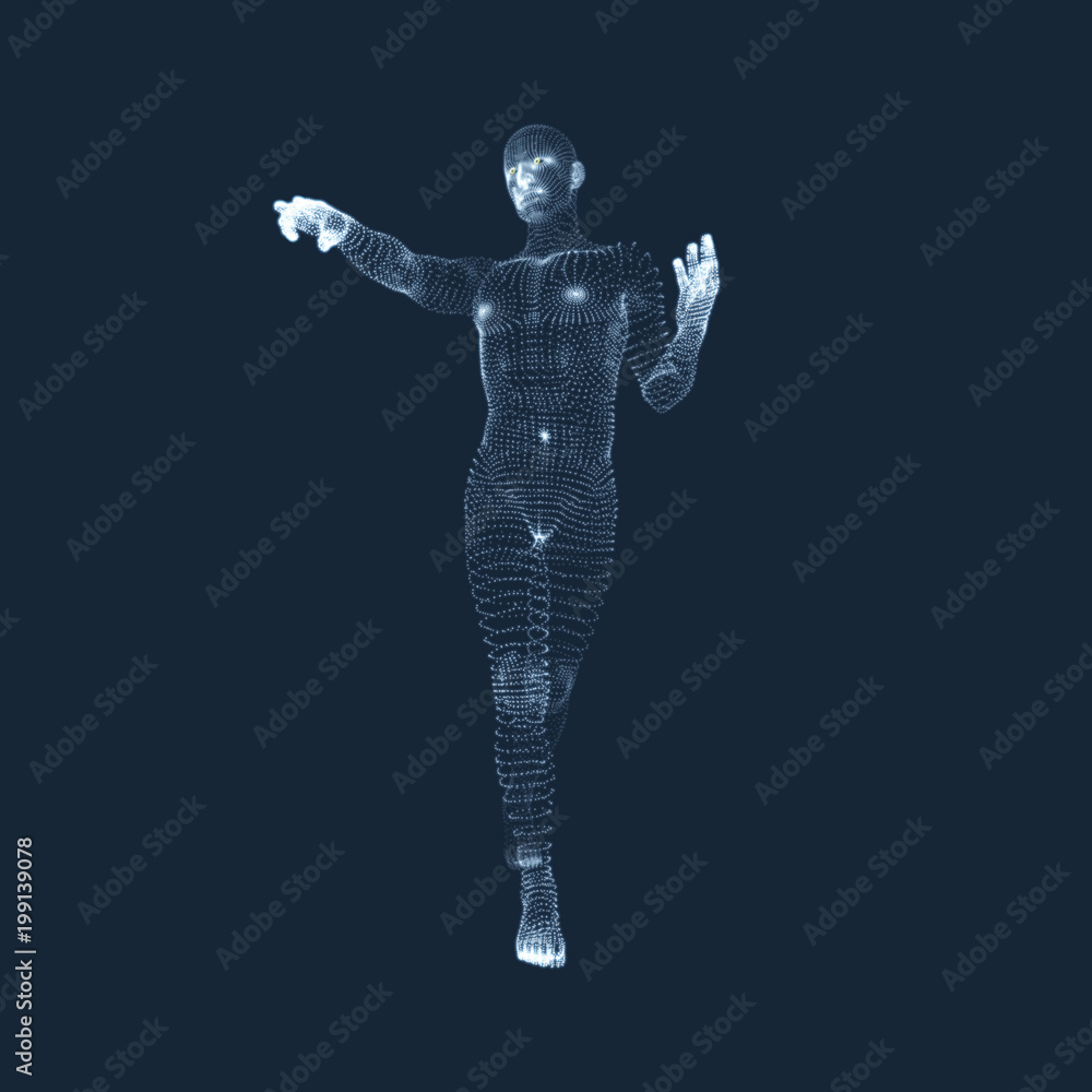 Man Pointing his Finger. 3D Model of Man. Geometric Design. Vector Illustration. Man Pointing his Finger. 3D Model of Man. Geometric Design. Vector Illustration.