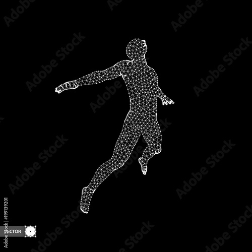 Business  freedom or happiness concept. 3D model of man. Vector illustration.