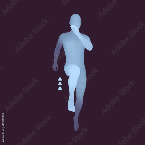 3d Running Man. Design for Sport, Business, Science and Technology. Vector Illustration. Human Body.