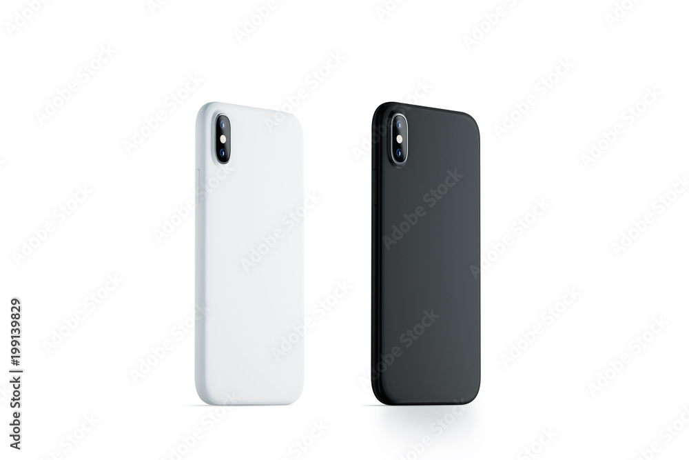 Blank black and white phone case mock up, stand left side isolated, Empty smartphone side view cover mockup ready for logo or pattern print presentation. Cellphone protector cover concept. Cell casing Blank black and white phone case mock up, stand left side isolated, Empty smartphone side view cover mockup ready for logo or pattern print presentation. Cellphone protector cover concept. Cell casing