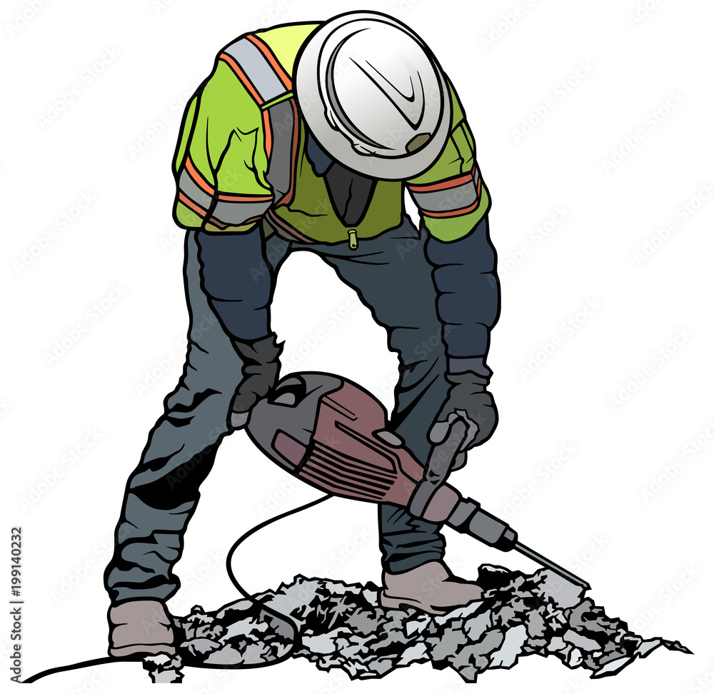 Builder Worker with Pneumatic Hammer 