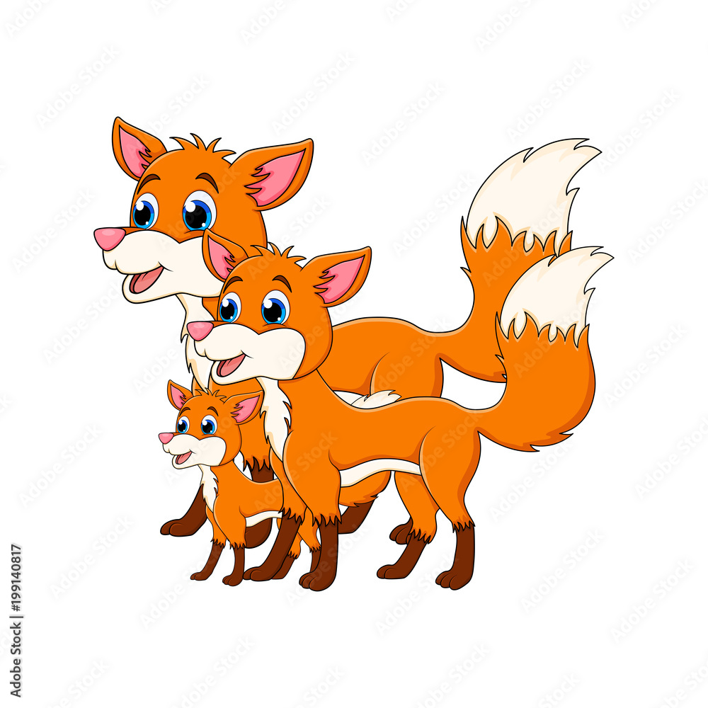 Cartoon fox family isolated on white background