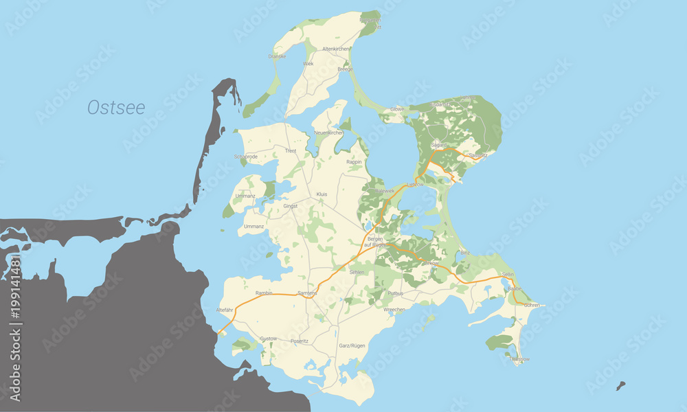 Detailierte Landkarte der Insel Rügen