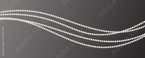 Abstract vector background with beautiful 3D shiny natural white pearl garlands of beads. Set for celebratory design, Christmas decorations. wedding theme. Vector illustration