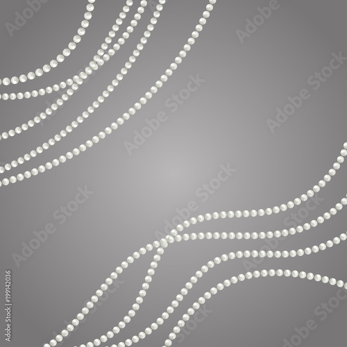 Abstract vector background with beautiful 3D shiny natural white pearl garlands of beads. Set for celebratory design, Christmas decorations. wedding theme. Vector illustration