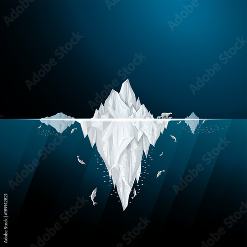 Vector and illustration graphic style,Antarctic iceberg in the ocean,concept underwater background, Beautiful polar sea,Idea for presentation for you,EPS10.