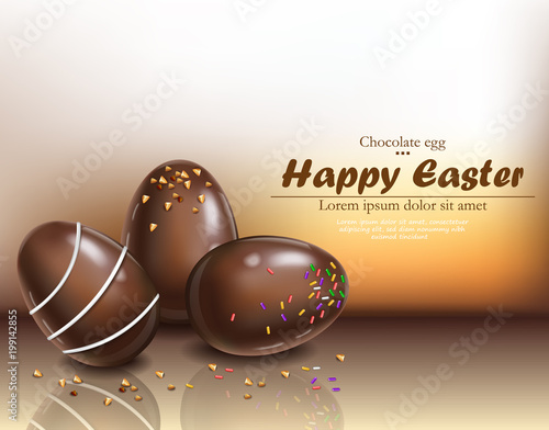 Happy Easter chocolate eggs card. Vector 3d realistic illustrations