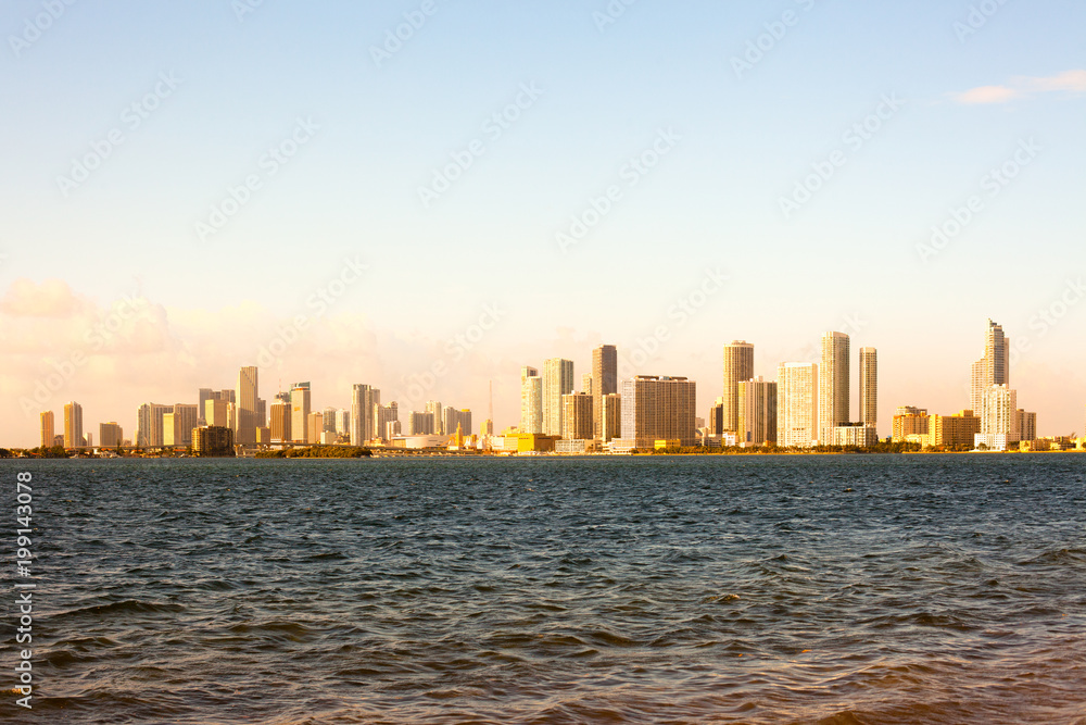 Downtown skyline of Miami at sunset, Florida, USA