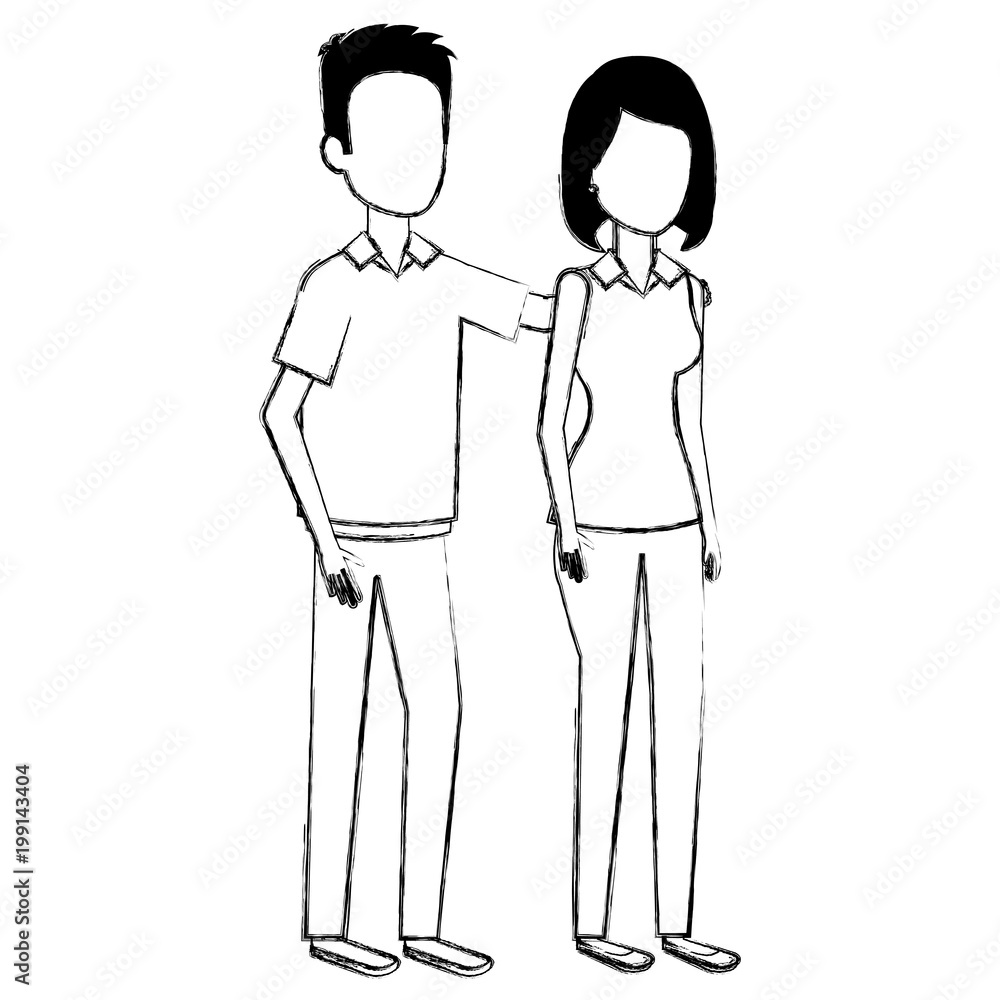 young couple avatars characters vector illustration design young couple avatars characters vector illustration design