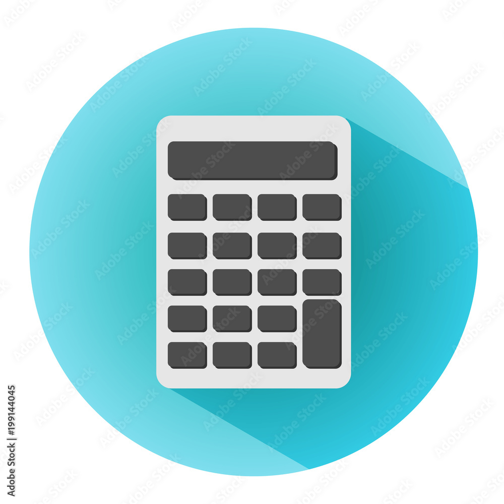 Calculator icon with long shadow. Flat design style. Round icon Calculator icon with long shadow. Flat design style. Round icon