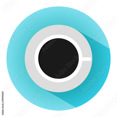 Cup of coffee top view. flat style with long shadow. Vector illustration