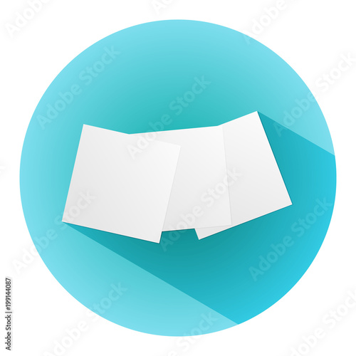 Empty white blank note paper, divorced single sheet of paper color vector flat icon in color round with long shadow
