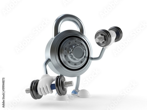 Combination lock character with dumbbell