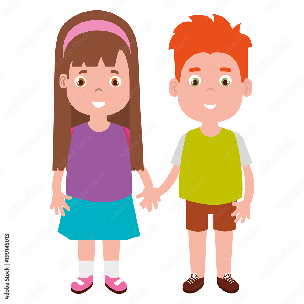 happy little couple characters vector illustration design
