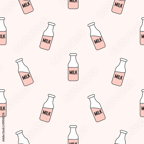 Seamless vector pattern with milk rose bottles.