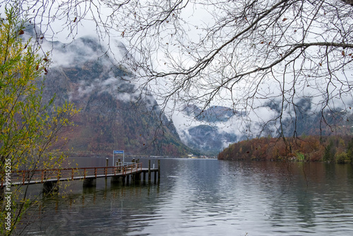 Obertraun port next to the town during autumn season, feeling cold and lonely.