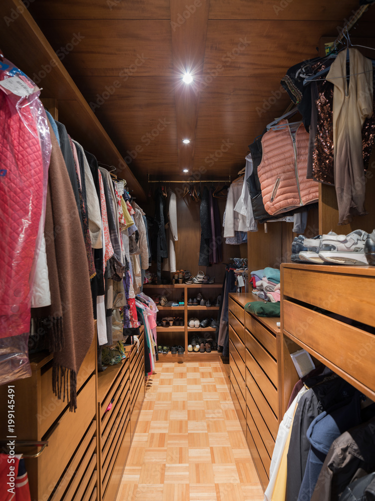 Interiors of modern apartment, walk-in closet Interiors of modern apartment, walk-in closet