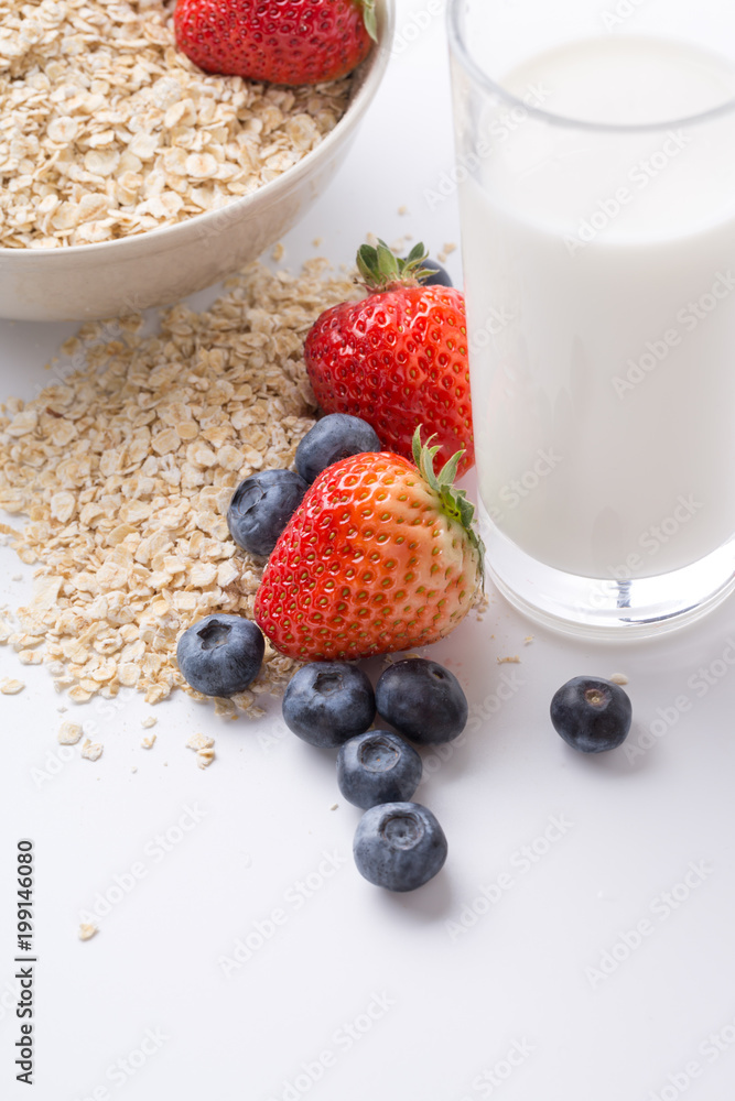 Oatmeal, Fresh Fruits and Milk, Breakfast Oatmeal, Fresh Fruits and Milk, Breakfast