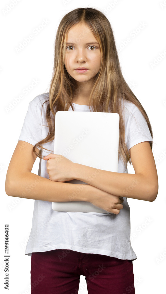 Portrait of a little girl with a nice laptop. Portrait of a little girl with a nice laptop.