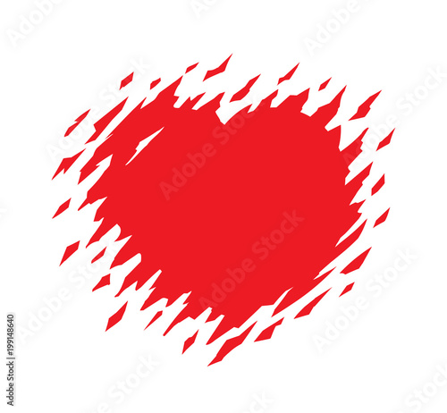 Grunge red heart vector illustration isolated on white. Ragged heart. Torn heart. Broken heart