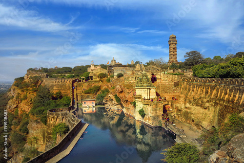   a stone fortress on the hill of fort chittorgarh in india       