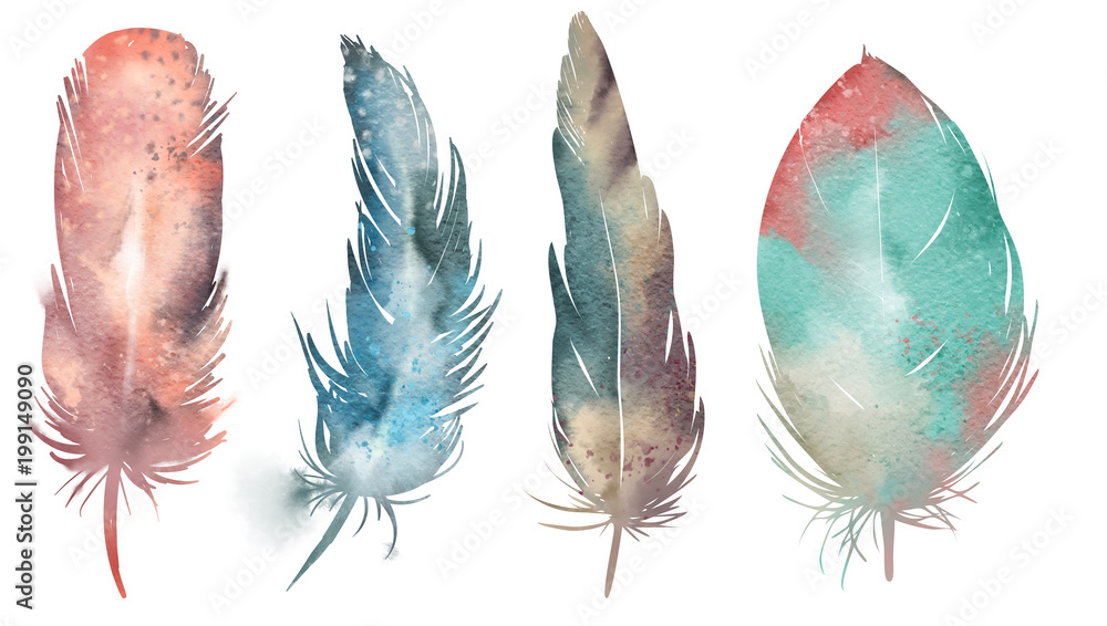 Obraz Feather set, watercolor