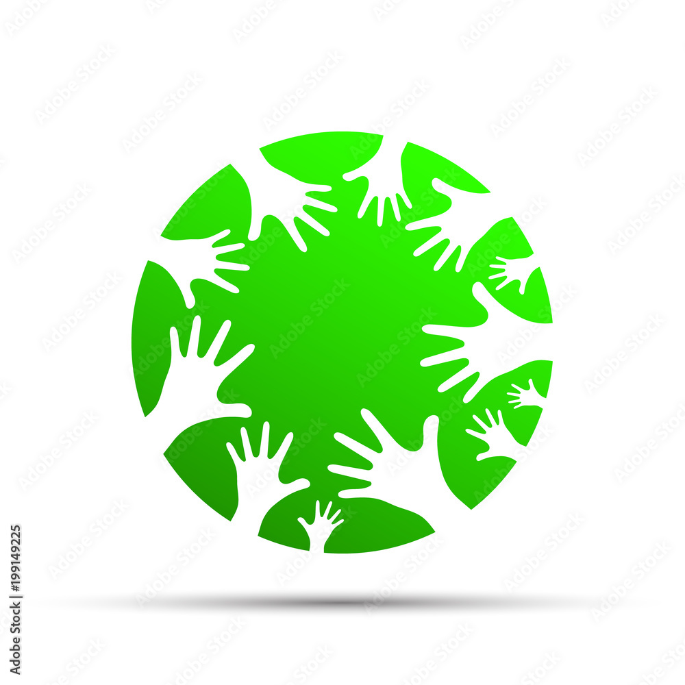 Abstract green circle icon with hands