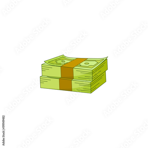 Vector flat cash money pile, bill stack. Bank hundred dollar banknotes. Business finance savings profit success, jackpot, banking loan credit symbol. Isolated illustration, white background