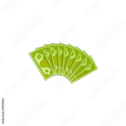 Vector flat cash money bill fan. Bank hundred dollar banknotes. Business finance savings profit success, jackpot, banking loan credit symbol. Isolated illustration, white background