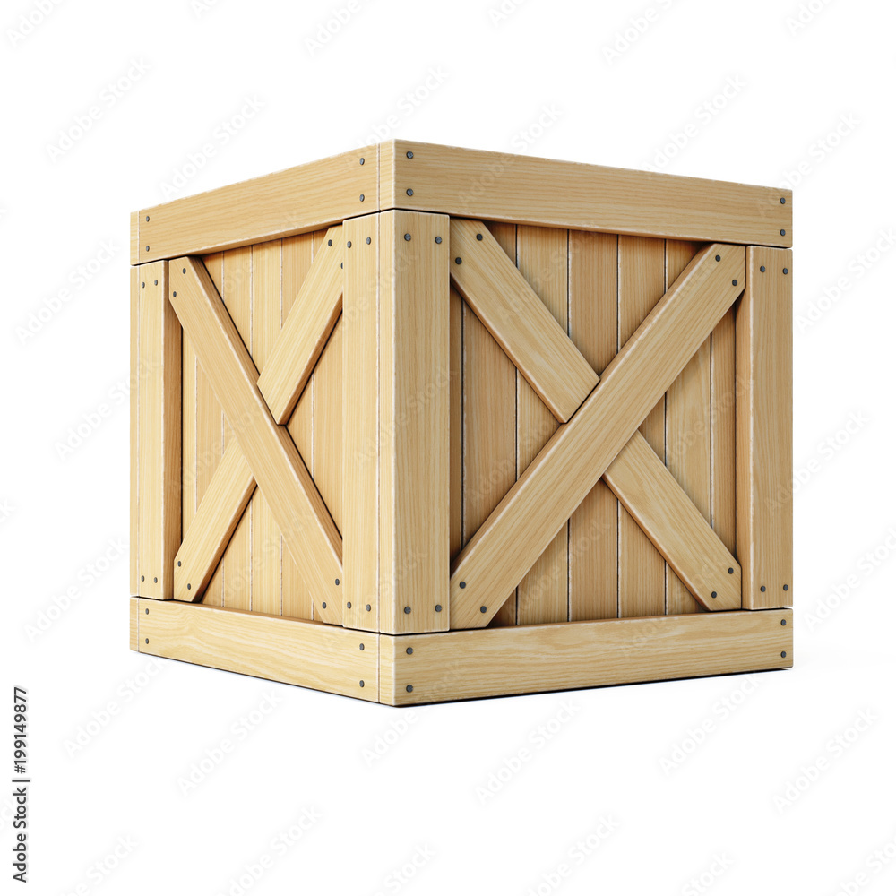 Wooden crate, cargo box isolated on white background 3d rendering Wooden crate, cargo box isolated on white background 3d rendering