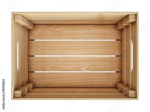 Billede på lærred Wooden crate top view isolated on white background 3d rendering
