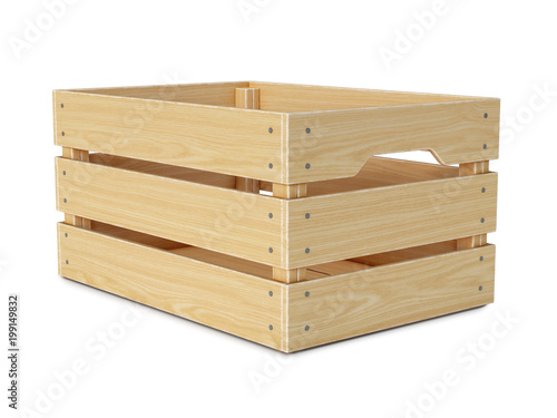 Wooden crate isolated on white background 3d rendering photo