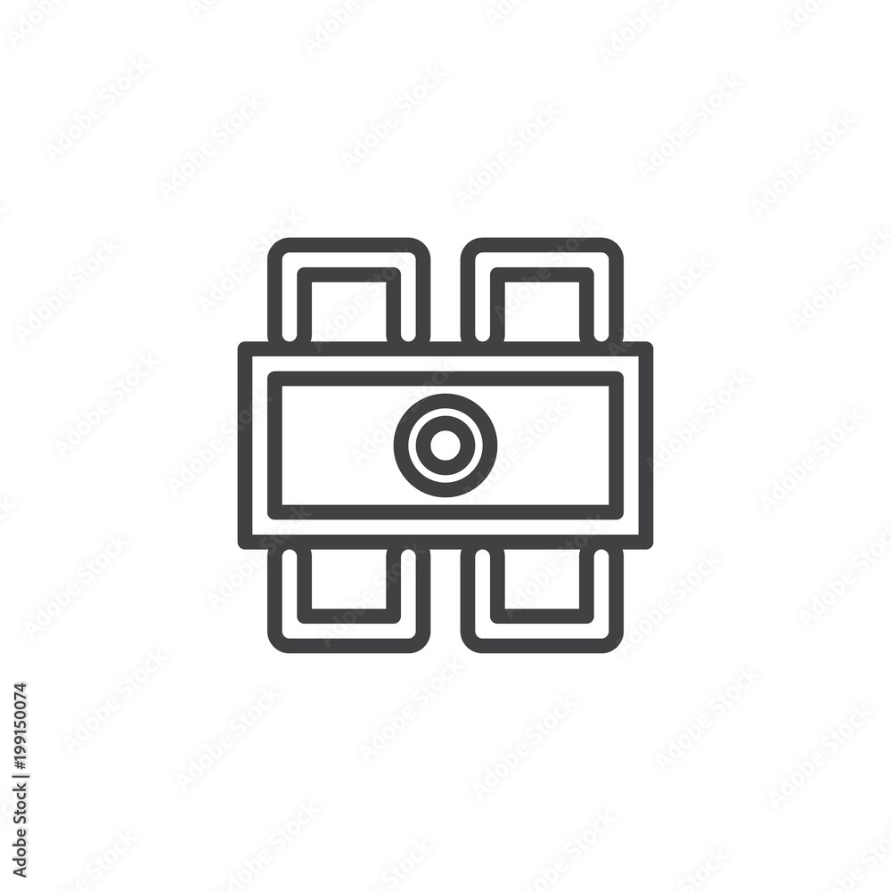 Dining table and chairs top view outline icon. linear style sign for mobile concept and web design. Furniture simple line vector icon. Symbol, logo illustration. Pixel perfect vector graphics Dining table and chairs top view outline icon. linear style sign for mobile concept and web design. Furniture simple line vector icon. Symbol, logo illustration. Pixel perfect vector graphics