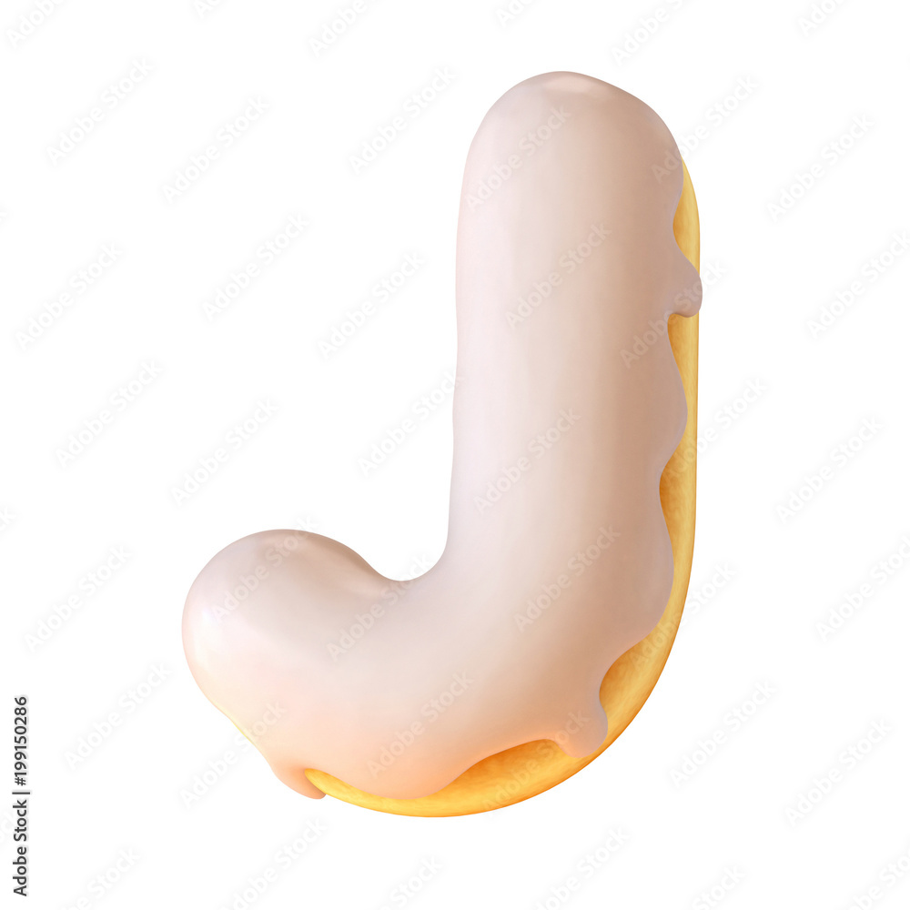 Glazed donut font 3d rendering letter J
