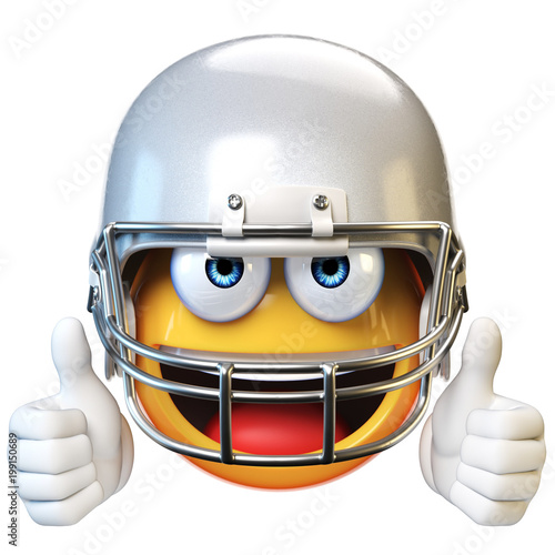 American football emoji isolated on white background, emoticon with football helmet 3d rendering