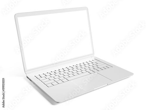 Blank white laptop with copy space isolated on white background 3d rendering