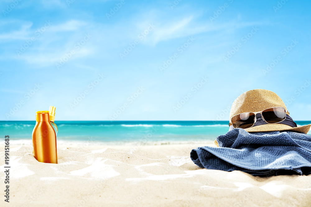 towel on beach and free space for your decoration. 