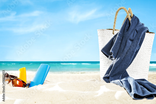 Wallpaper Mural towel on beach and free space for your decoration.  Torontodigital.ca