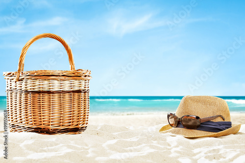 towel on beach and free space for your decoration. 