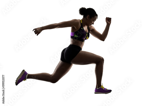 one african runner running sprinter sprinting woman isolated on white background silhouette