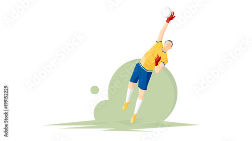 Creative abstract soccer player. Soccer goalkeeper catches the ball. Flat Vector illustration