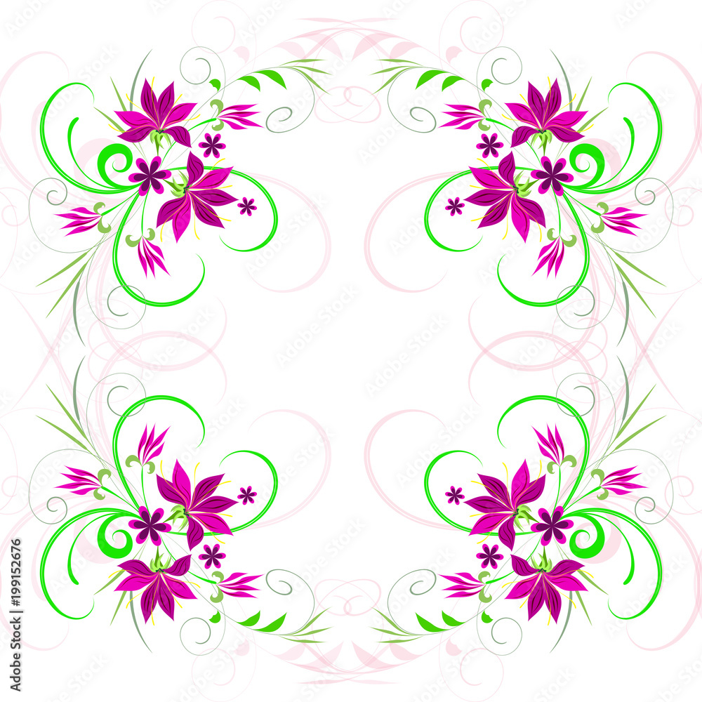 Vector Seamless floral pattern with decorative  flowers of fuchsia color on white background.
