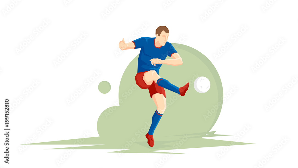 Fototapeta premium Creative abstract soccer player. Soccer Player Kicking Ball. Flat Vector illustration