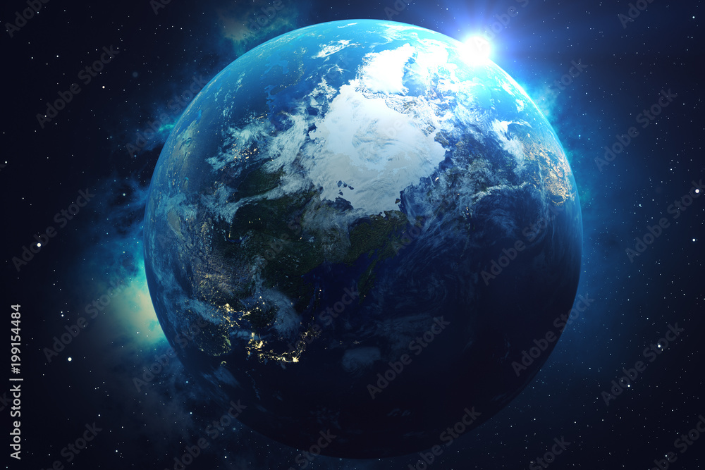 3D rendering Network and data exchange over planet earth in space. Connection lines Around Earth Globe. Blue Sunrise. Global International Connectivity. Elements of this image furnished by NASA 3D rendering Network and data exchange over planet earth in space. Connection lines Around Earth Globe. Blue Sunrise. Global International Connectivity. Elements of this image furnished by NASA