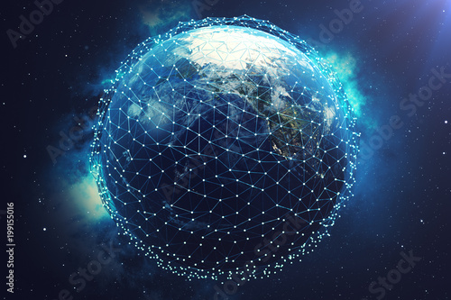 3D rendering Network and data exchange over planet earth in space. Connection lines Around Earth Globe. Global International Connectivity. Elements of this image furnished by NASA