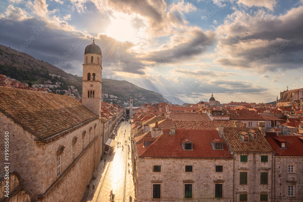 Old Town of Dubrovnik, view from the ancient city wall. The world famous and most visited historic city of Croatia, UNESCO World Heritage site