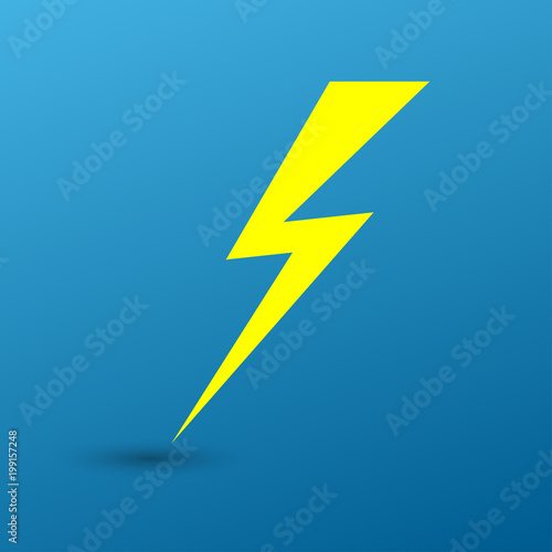 Lightning flat icons set. Simple icon storm or thunder and lightning strike on blue background.