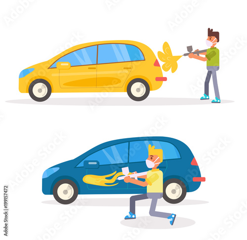 Car painting Airbrush Vector. Cartoon