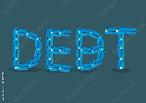 Text Debt Formed by Credit Cards Cartoon Vector Illustration